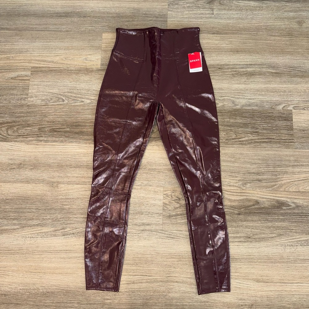 Spanx Faux Patent Leather Leggings Ruby High Rise Shaping Pants‎ M NWT